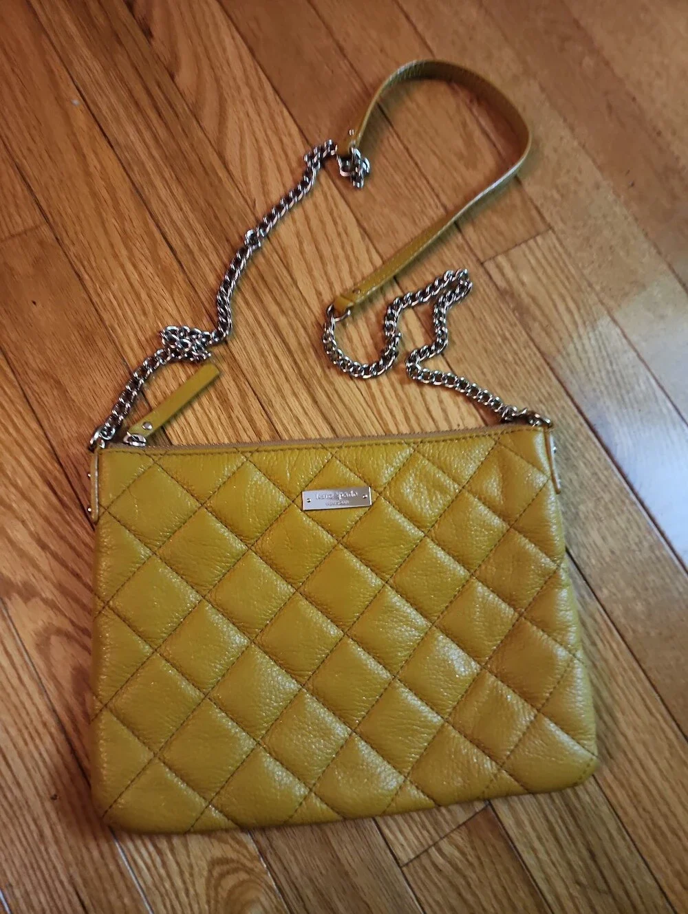 Kate Spade Quilted Mustard Yellow Crossbody Bag with Chain Strap
